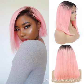 Mink Cuticle Aligned 10A Unprocessed Brazilian Ombre Short Human Hair Bob Wig Blonde # 1B/613 Lace Front Wig Human Hair
